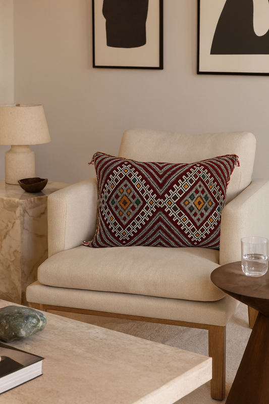 Tarehalet Henbel Kilim Pillow — Lattice Red