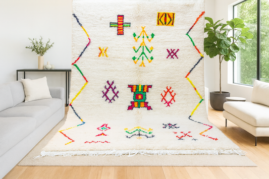 Azilal Symbolic Constellation — Ivory Wool with Multicolor Amazigh Glyphs