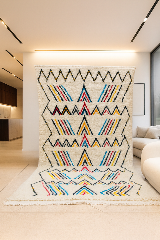 Azilal Pile Rug — Ivory Field with Chevron & Stripe Registers
