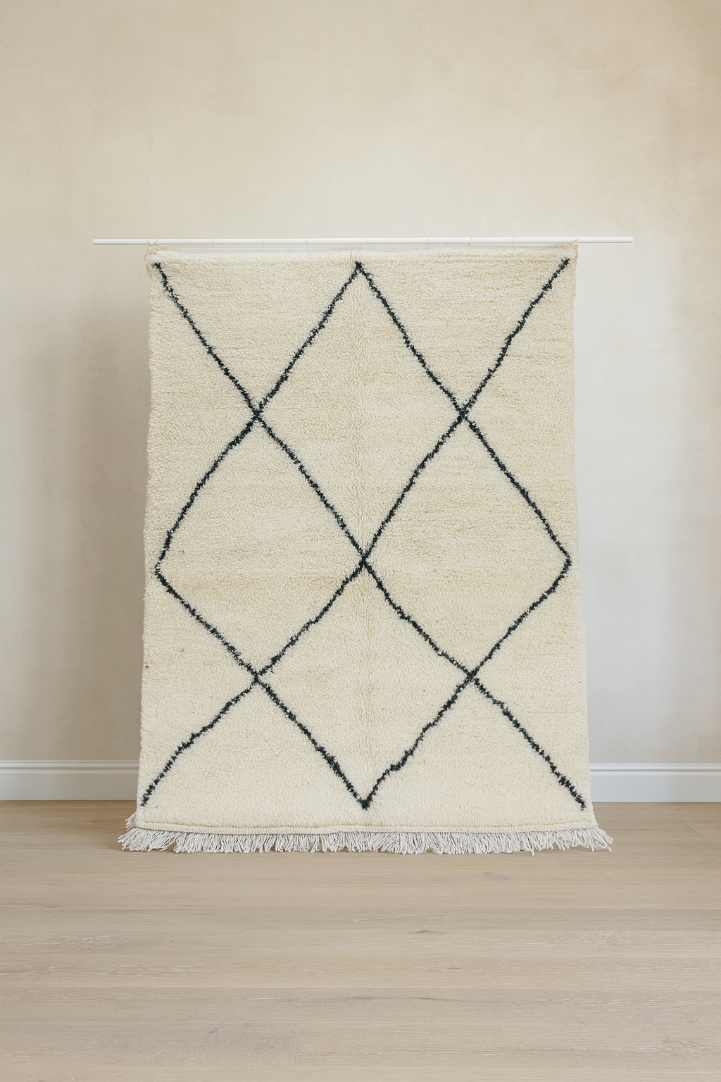 Marmoucha Pile Rug — Ivory Field with Charcoal Open Lattice