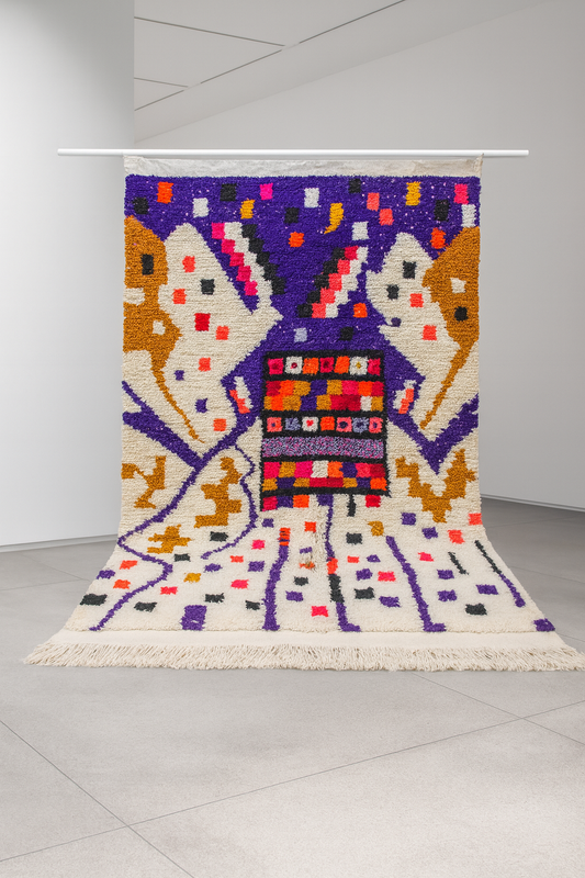 Boujaad Pile Rug — Violet Canopy with Talismanic Checker Panel