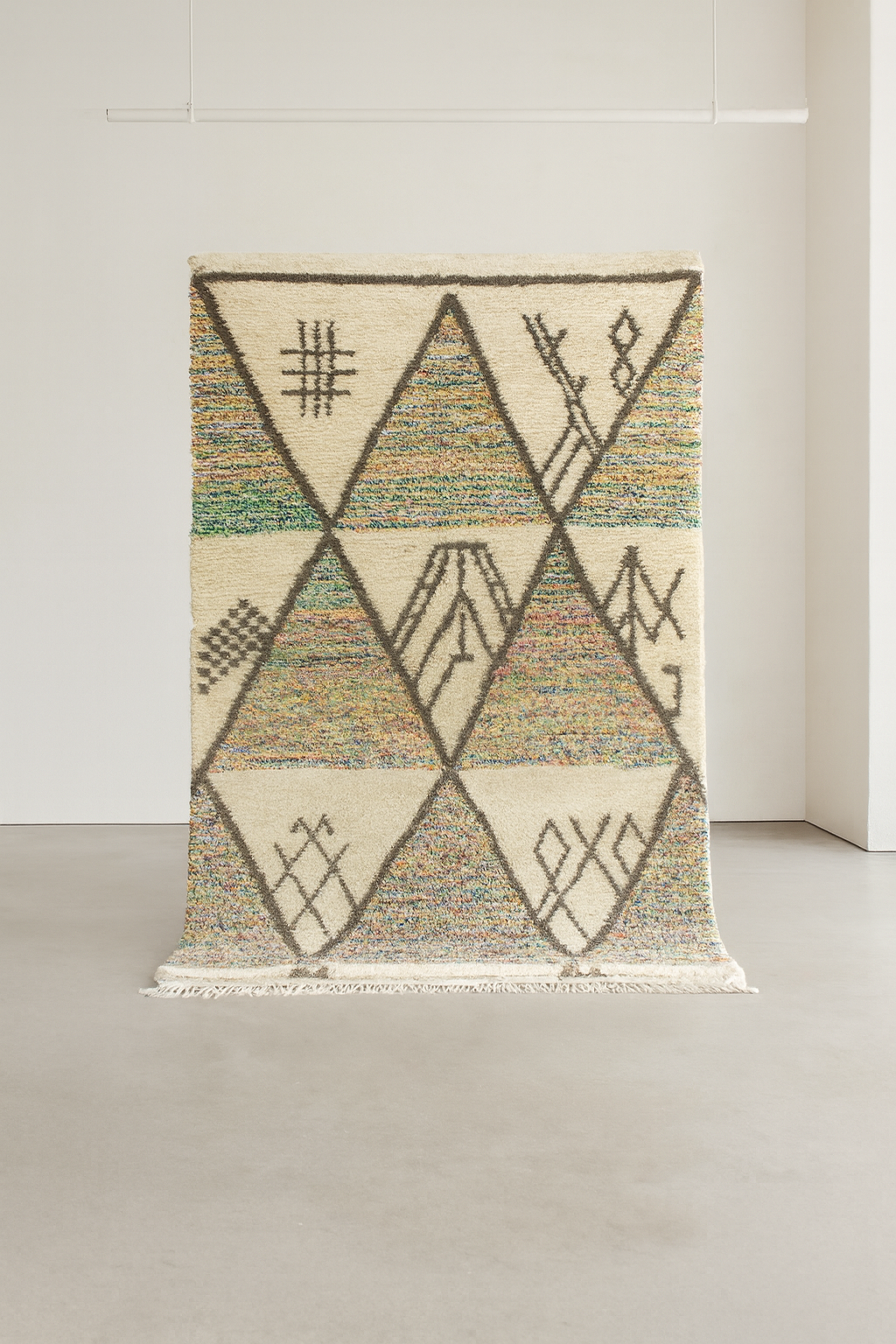 Azilal Pile Rug — Charcoal Diamond Lattice with Confetti-Filled Triangles