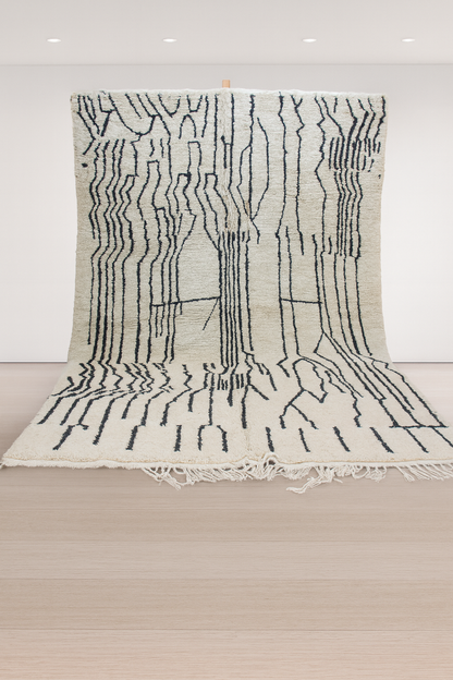 Beni Ourain Pile Rug — “Ink-Line Grove” on Ivory