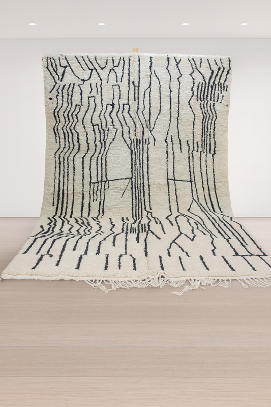 Beni Ourain Pile Rug — “Ink-Line Grove” on Ivory
