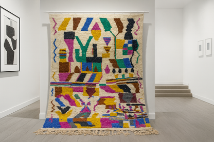 Boujaad Abstract Collage — Ivory Ground with Vivid Blocks