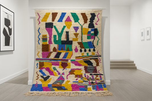 Boujaad Abstract Collage — Ivory Ground with Vivid Blocks