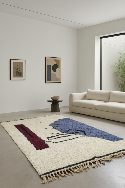 Lacustrine Silence – Beni Mrirt Rug in Indigo and Ecru