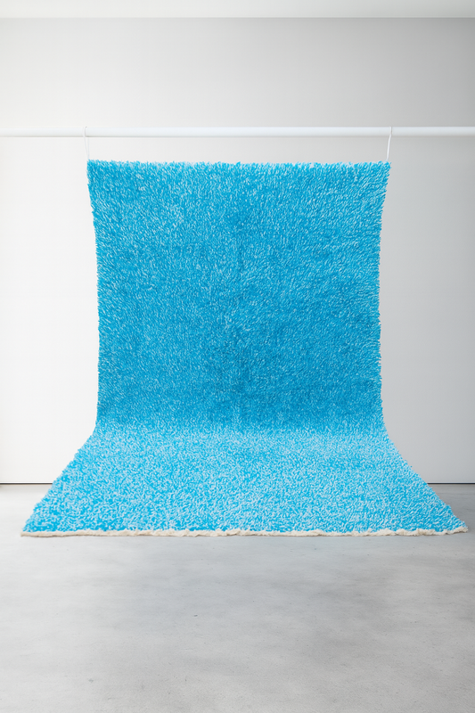 Boujaad Skyfield Shag — Azure Wool Pile with Natural Fringe