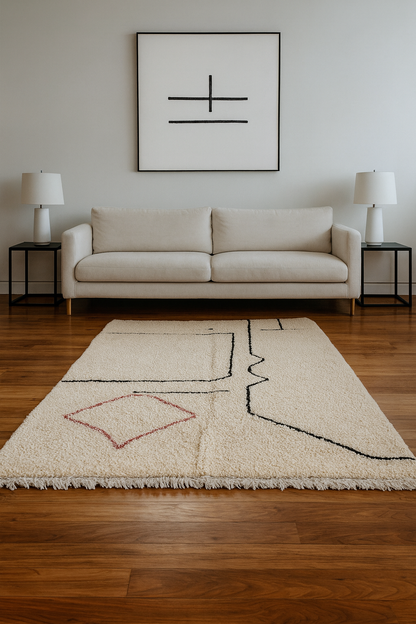 Lines of Intuition – Beni Ourain Path Rug with Rose Lozenge