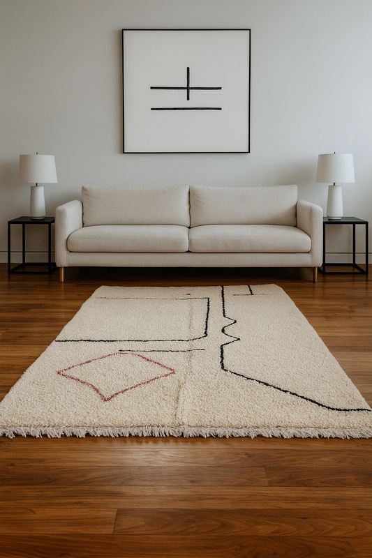 Lines of Intuition – Beni Ourain Path Rug with Rose Lozenge