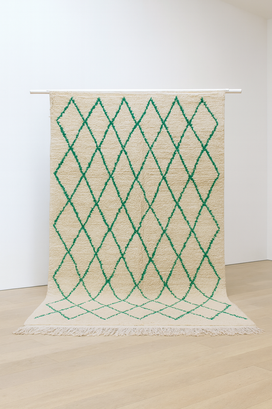 Beni Ourain Emerald Lattice — Ivory Wool
