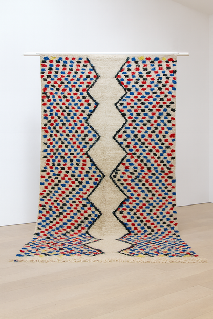 Azilal Split-Field Mosaic — Ivory Wool with Chromatic Chevrons