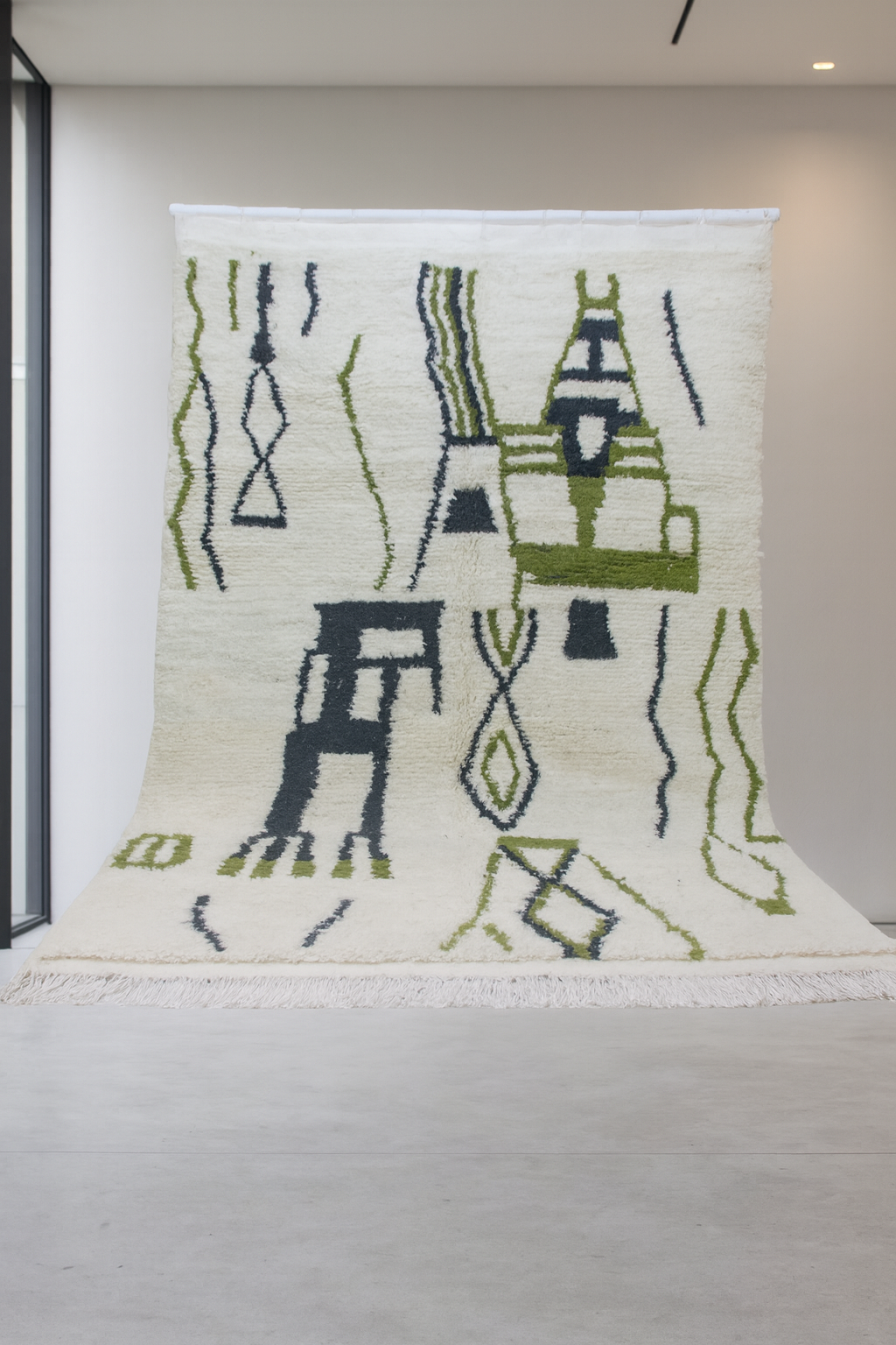 Azilal Olive Totems — Ivory Wool with Charcoal Linework