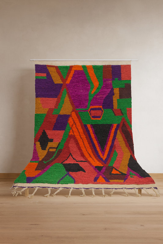Boujaad Electric Geometry — Magenta, Saffron & Emerald Wool