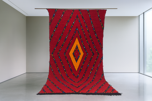 Aït Zayane Flame Diamond Henbel — Crimson & Saffron Wool Flatweave