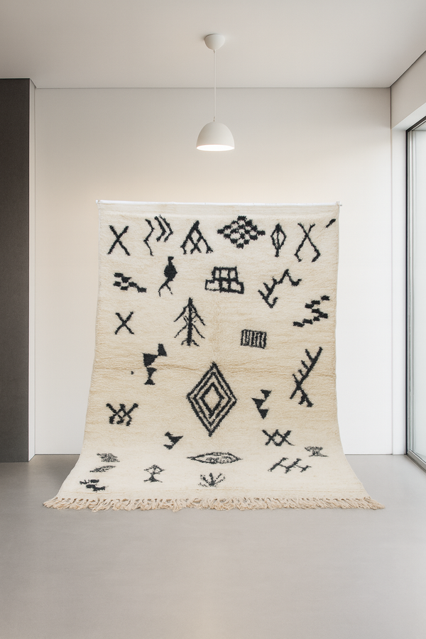 Azilal Glyph Constellation — Ivory Wool with Charcoal Symbols