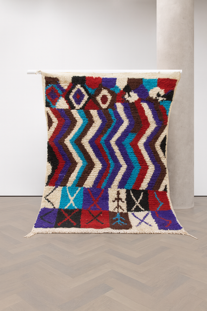 Boujaad Chevron & Talisman — Multicolor Wool on Ivory