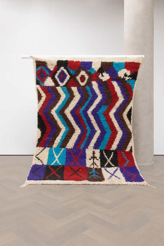Boujaad Chevron & Talisman — Multicolor Wool on Ivory