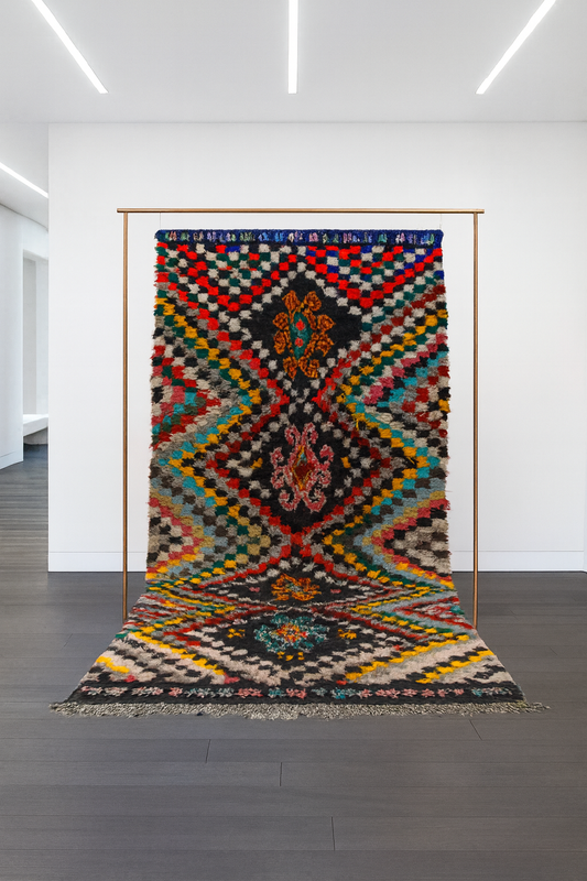 Boucherouite Chevron-Field with Jewel Medallions — Multicolor Reclaimed-Textile Rug