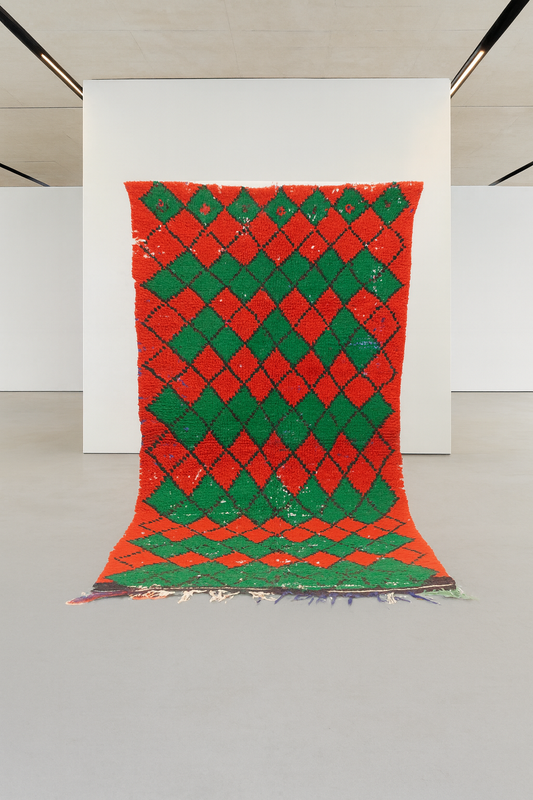 Boucherouite Argyle Lattice — Red & Emerald Reclaimed-Textile Rug