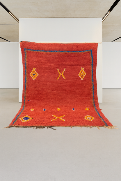Azilal Red Field with Talismanic Amulets — Minimalist Middle Atlas Wool