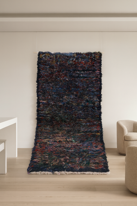 Boucherouite Midnight Confetti — Deep Multicolor Reclaimed-Textile Rug