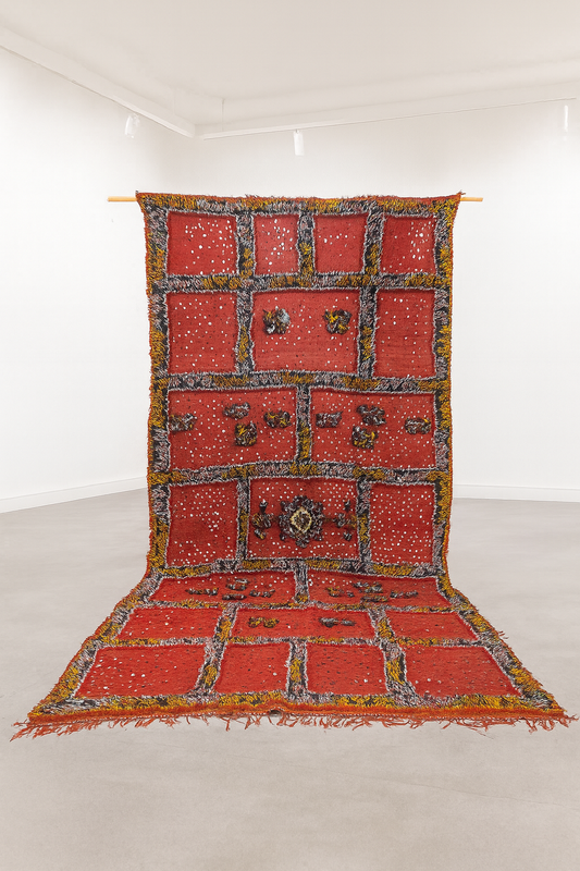 Aït Zayane Sequined Panel Garden — Red Field with Jewel Borders
