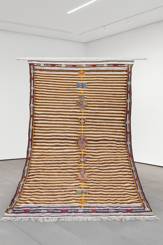 Boujaad Kilim Stripe with Talisman Spine — Ivory & Cocoa Suede Flatweave