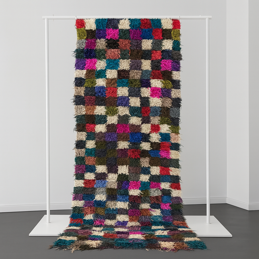 Boucherouite Checker Jewel — Multicolor Reclaimed-Textile Runner
