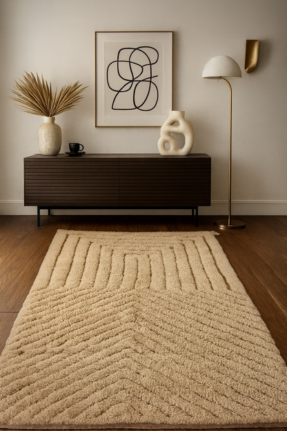 Echo Lines – Ivory Chevron Texture Rug by Beni Ourain Weavers
