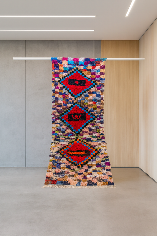 Boucherouite Diamond-Eye Mosaic — Multicolor Reclaimed-Textile Runner