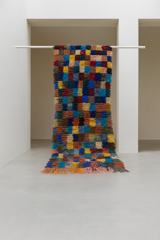 Boucherouite Earth-Tone Checker — Reclaimed-Textile Runner