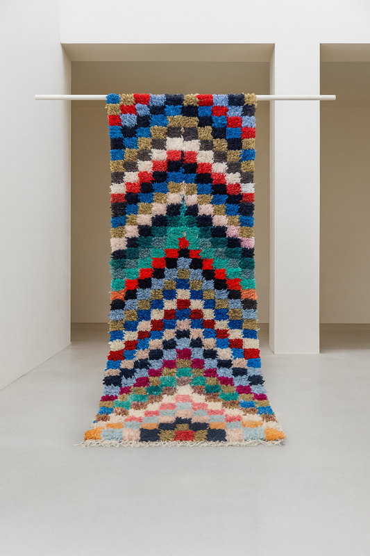 Boucherouite Mosaic Runner — Multicolor Reclaimed-Textile Checker