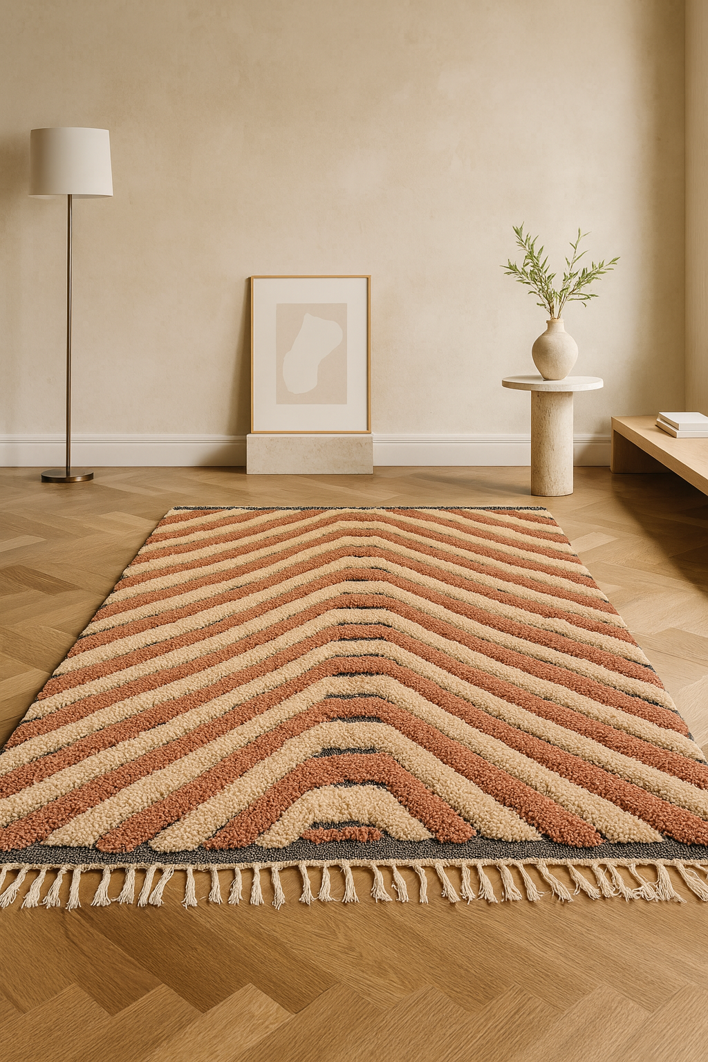 Pathways of the Loom – Marmoucha Rug in Coral and Indigo