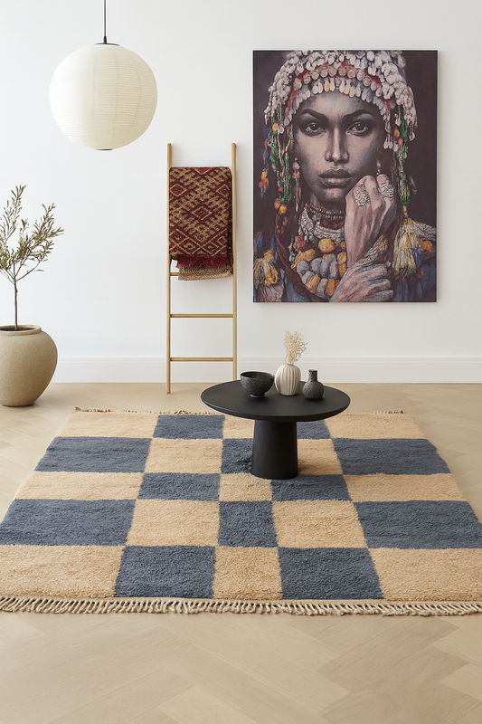 Beni Mrirt Checkerboard — Slate & Sand Grid