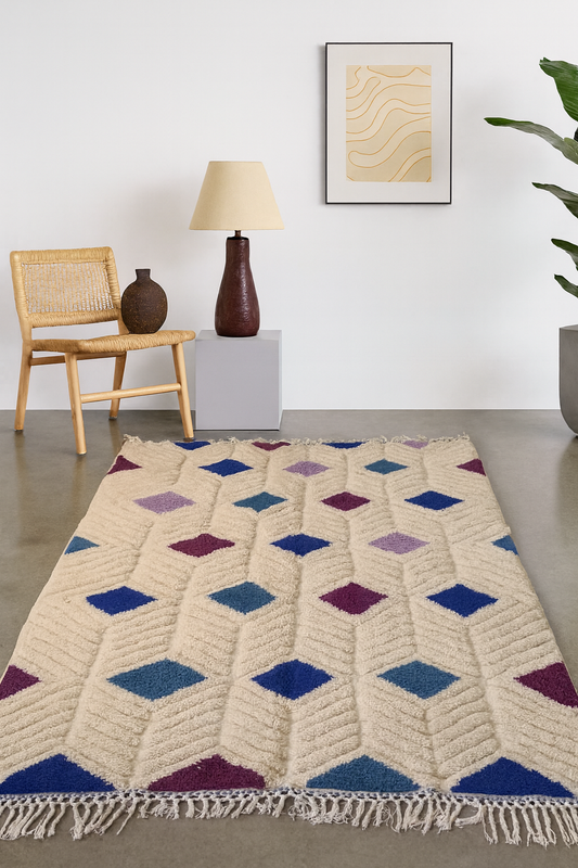 Azilal Chevron Diamonds — Multicolor on Ivory Wool