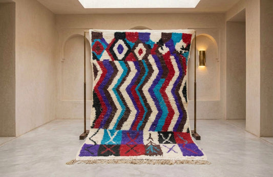 Boujaad Chevron &amp; Talisman — Laine multicolore sur ivoire 