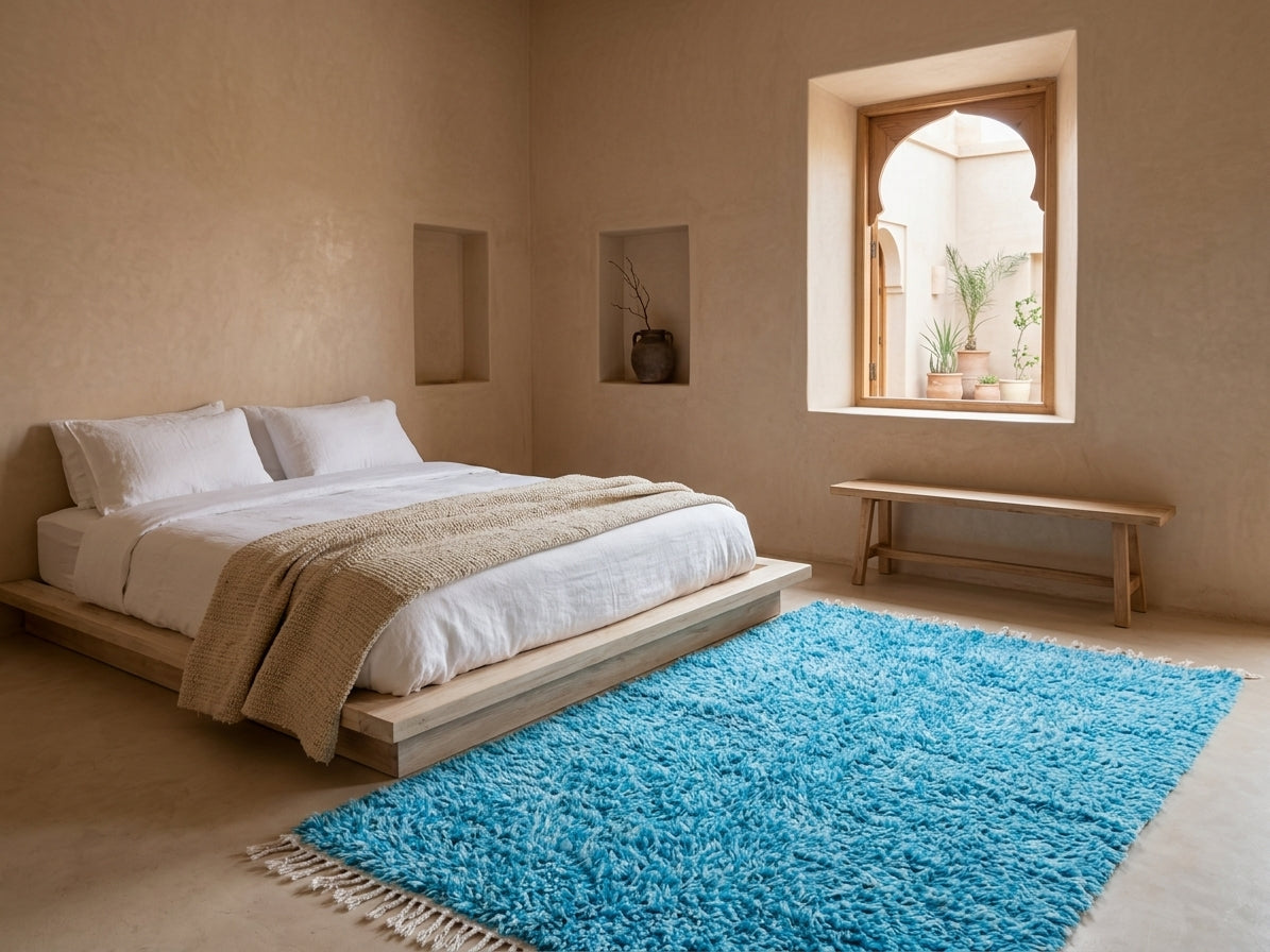Boujaad Skyfield Shag — Pile de laine azur avec frange naturelle 