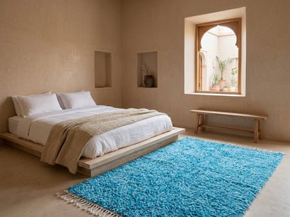 Boujaad Skyfield Shag — Pile de laine azur avec frange naturelle 