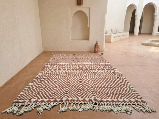 Zanafi Flatweave with Boujaad Influence — Terracotta & Ivory Geometric Wool