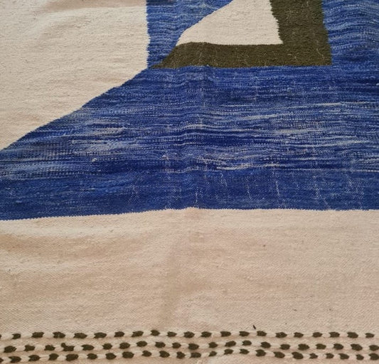 Zanafi Boujaad “Atlas Sail” — Indigo & Olive on Ivory