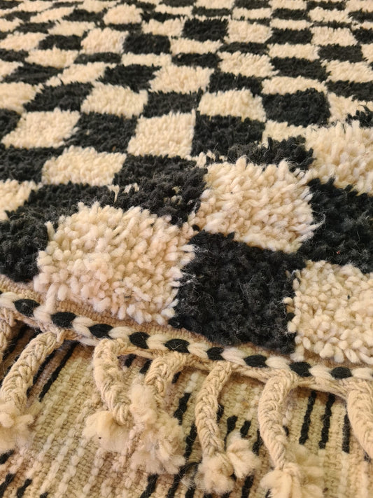 Stitched Balance – Beni Ourain Checkerboard Rug in Black & Ivory