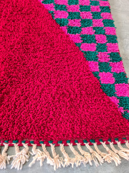 Scarlet Echo – Beni Mrirt Rug with Lozenge in Celebration Weave
