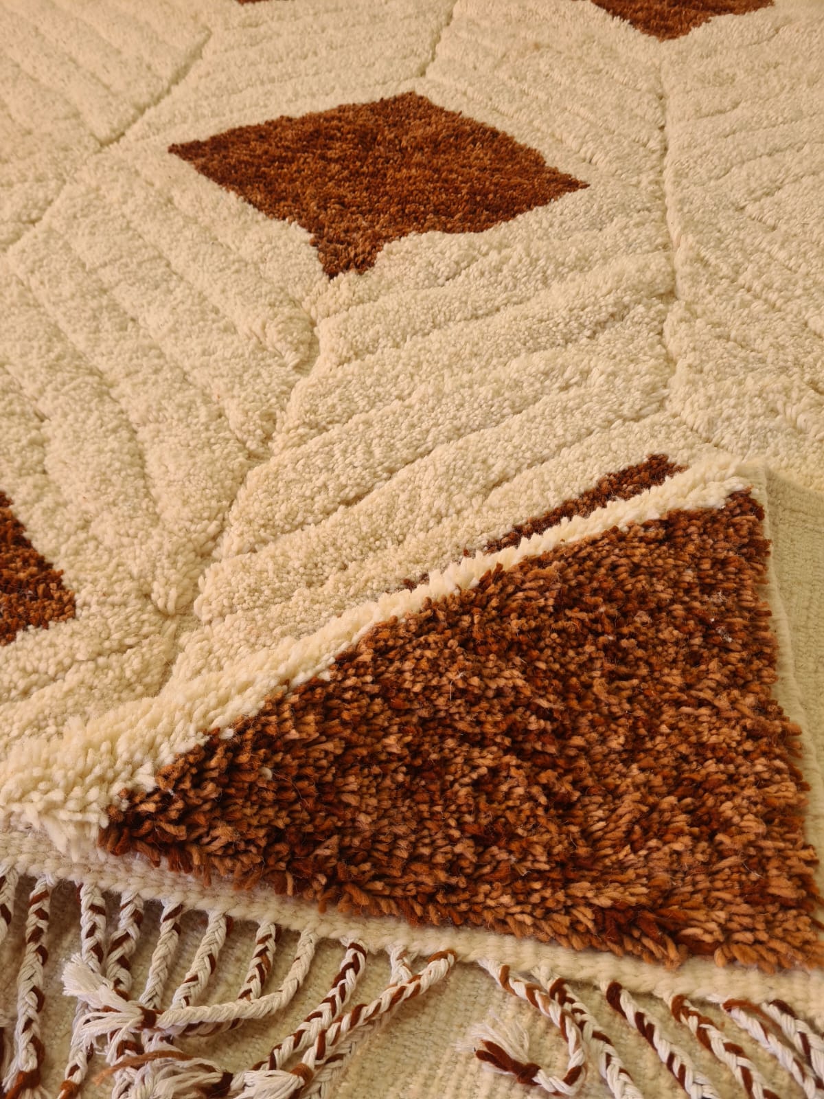 Lozenges of the Earth – Sculpted Beni Mrirt Rug in Rust and Ivory Wool