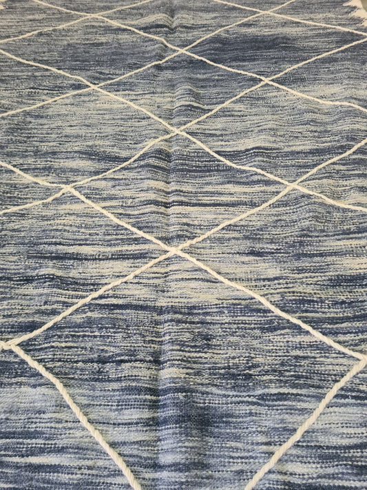 Tide Lines – Zanafi Flatweave in Indigo Wool Geometry