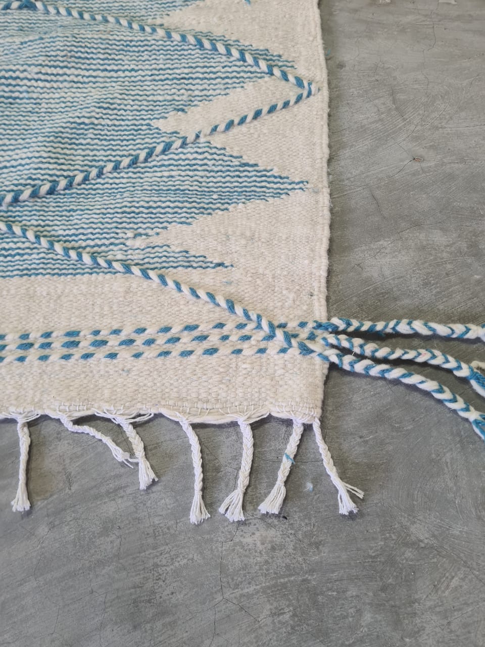 Peaceful Vibes – Pale Blue Zanafi Kilim with Geometric Calm
