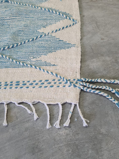 Peaceful Vibes – Pale Blue Zanafi Kilim with Geometric Calm