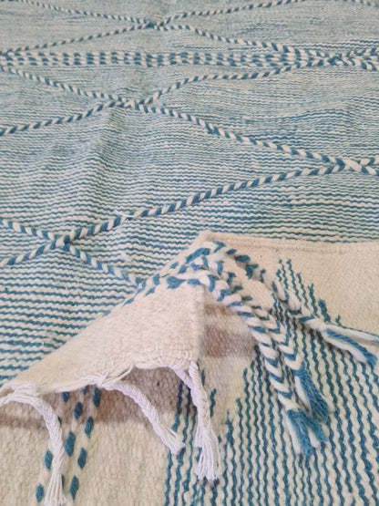 Peaceful Vibes – Pale Blue Zanafi Kilim with Geometric Calm