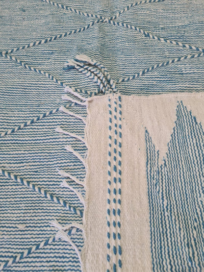 Peaceful Vibes – Pale Blue Zanafi Kilim with Geometric Calm