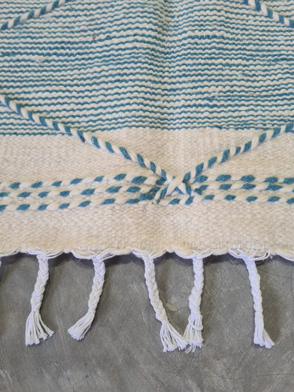 Peaceful Vibes – Pale Blue Zanafi Kilim with Geometric Calm